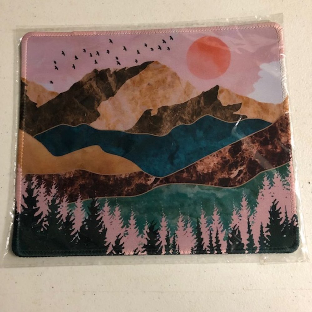Boho Mountain Sunset Mousepad Pink Brown